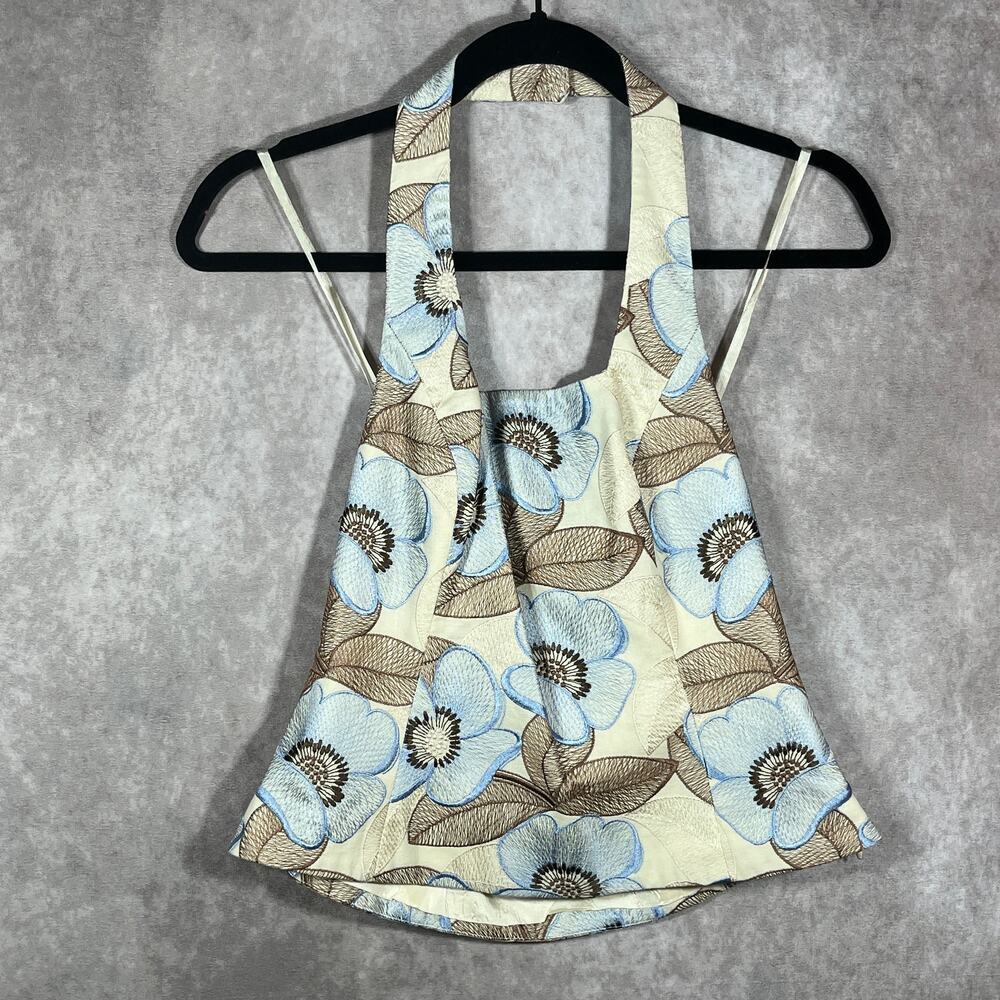 Etcetera Tank Top‎ 4 Yellow Blue Floral Embroidered Halter Cropped Boho Festival